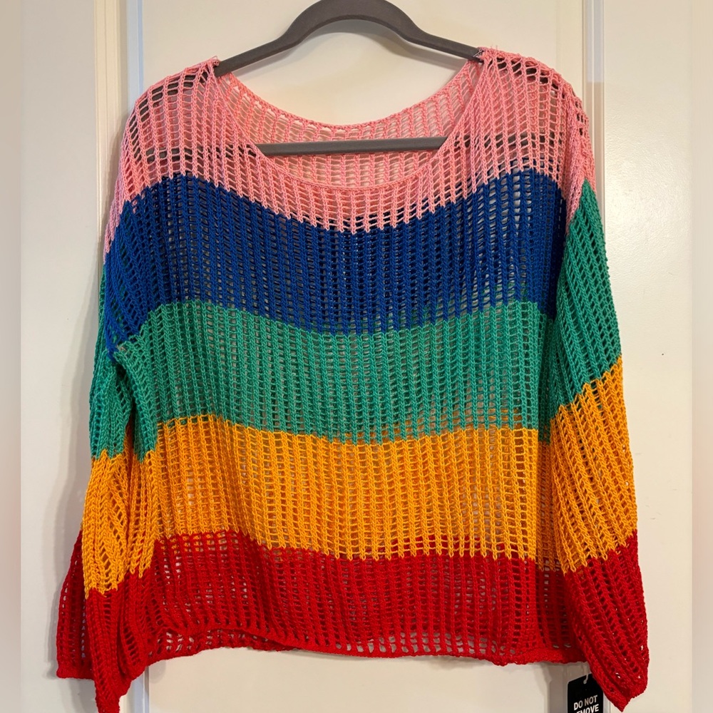 NWT Top or swimsuit coverup open weave multi colored size M